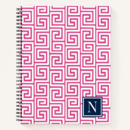 Preppy Greek Key Monogram – Hot Pink & Navy Notizblock