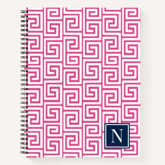 Preppy Greek Key Monogram – Hot Pink & Navy Notizblock (Vorderseite)