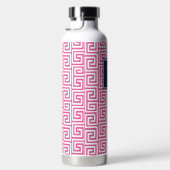 Preppy Greek Key Monogram - Hot Pink & Navy Trinkflasche (Rechts)