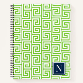 Preppy Greek Key Monogram – Lime Green & Navy Notizblock