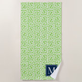 Preppy Greek Key Monogram – Lime Green & Navy Strandtuch (Vorderseite)