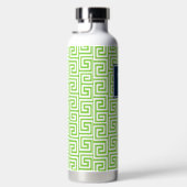 Preppy Greek Key Monogram - Lime Green & Navy Trinkflasche (Rechts)