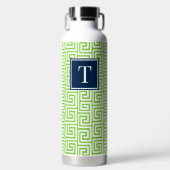 Preppy Greek Key Monogram - Lime Green & Navy Trinkflasche (Vorderseite)