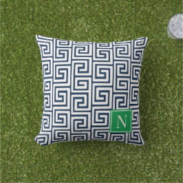 Preppy Greek Key Monogram – Navy & Green Kissen