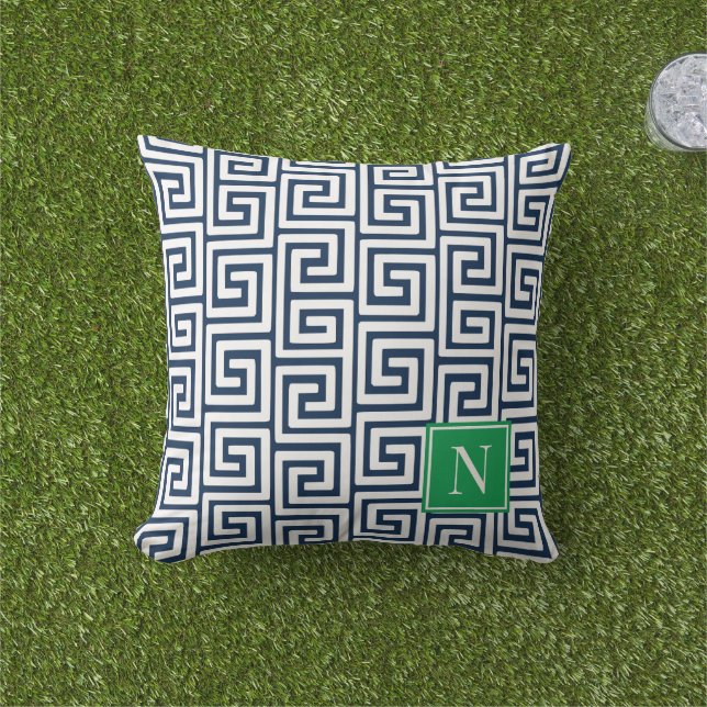 Preppy Greek Key Monogram – Navy & Green Kissen (Golfball-Marker)