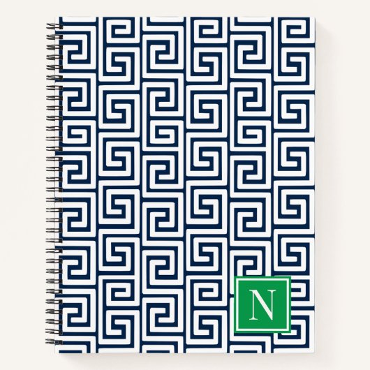 Preppy Greek Key Monogram – Navy & Green Notizblock (Vorderseite)