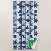 Preppy Greek Key Monogram – Navy & Green Strandtuch (Vorderseite)