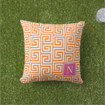 Preppy Greek Key Monogram – Orange & Hot Pink