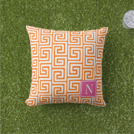 Preppy Greek Key Monogram – Orange & Hot Pink Kissen