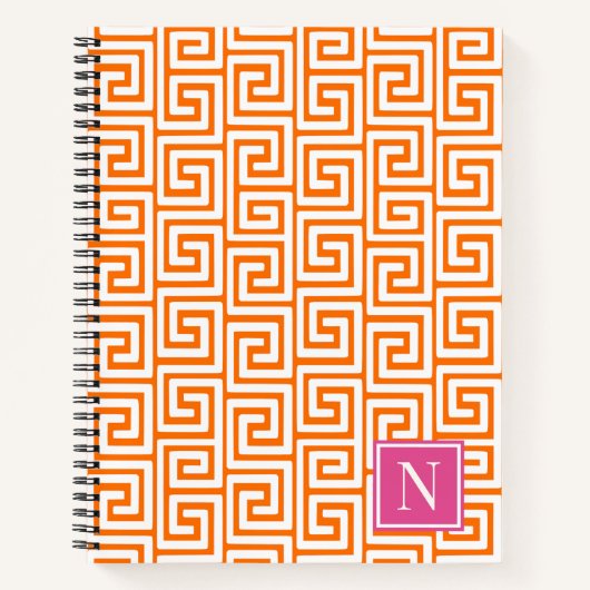 Preppy Greek Key Monogram – Orange & Hot Pink Notizblock (Vorderseite)