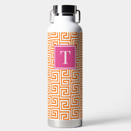 Preppy Greek Key Monogram - Orange & Hot Pink Trinkflasche