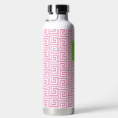 Preppy Greek Key Monogram - Pink & Lime Green Trinkflasche (Rechts)