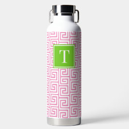 Preppy Greek Key Monogram - Pink & Lime Green Trinkflasche