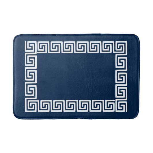 Preppy Greek Key – Navy & Weiß Badematte (Vorderseite)