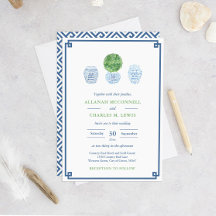 Preppy Green and Blue Hand Painted Boxwood Wedding
