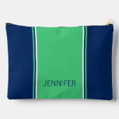 Preppy Green and Navy Blue Strip Monogram Zubehörtasche (Rückseite)
