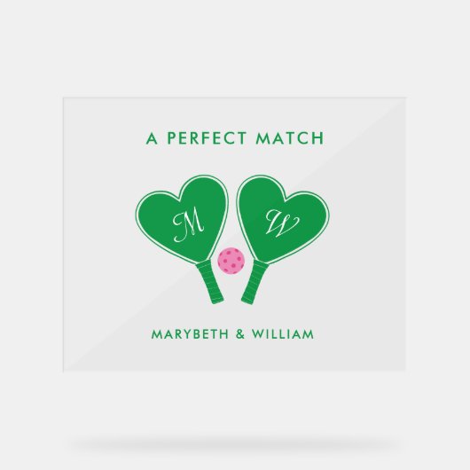 Preppy Green and Pink Wedding Pickleball Acrylschild (Vorderseite)
