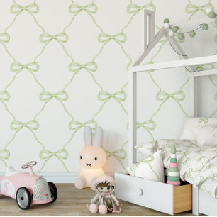 Preppy Green Bow Grandmillennial Style Tapete