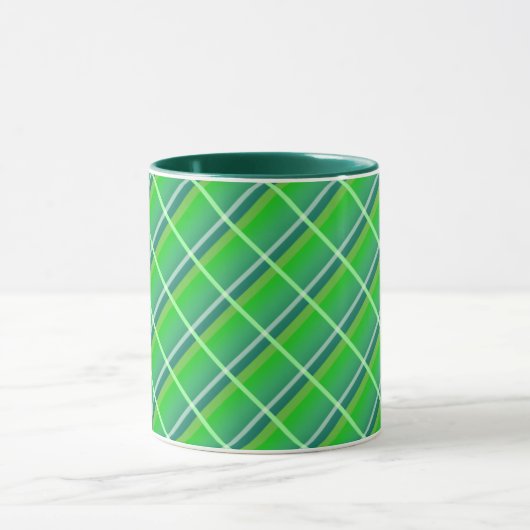 Preppy Green Gingham Kariert mit White Stripes Tas Tasse (Zentrum)