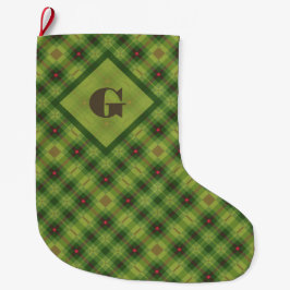 Preppy Green Kariert Bold Custom Monogram Großer Weihnachtsstrumpf