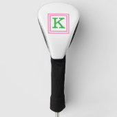 Preppy Green Monogram mit rosa Border Golf Headcover (Vorderseite)
