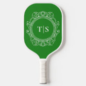 Preppy Green Ornate Classic Monogram Pickleball Schläger (Vorderseite)