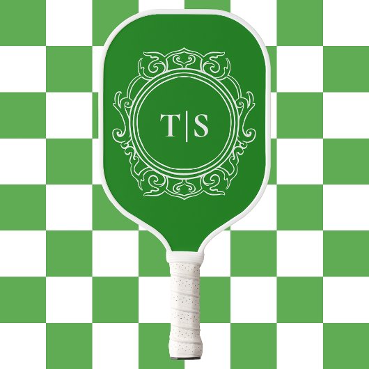 Preppy Green Ornate Classic Monogram Pickleball Schläger