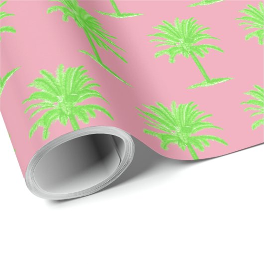 Preppy Green Palm Tree Geschenkpapier (Rolleneckpunkt)