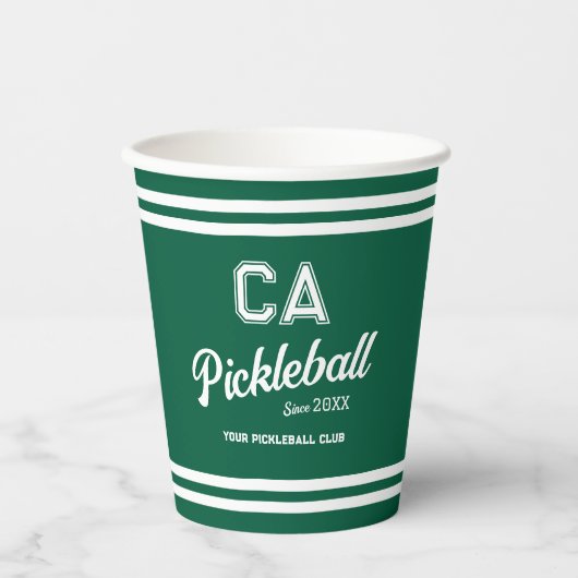 Preppy Green Pickleball Club Custom Wappen Party Pappbecher (Vorderseite)
