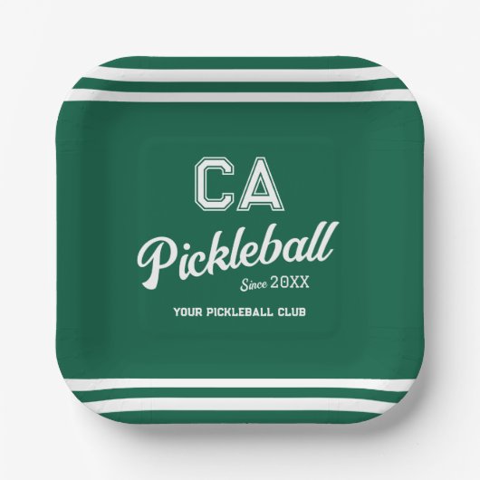 Preppy Green Pickleball Club Custom Wappen Party Pappteller (Vorderseite)