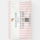 Preppy Green & Pink Stripes Bakery Logo QR Code Banner (Vertikal)