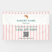 Preppy Green & Pink Stripes Bakery Logo QR Code Banner (Horizontal)