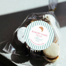 Preppy Green & Pink Stripes Bakery Logo Thank You Runder Aufkleber