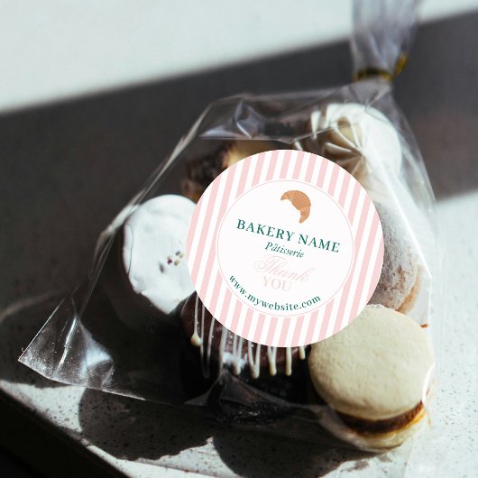 Preppy Green & Pink Stripes Bakery Logo Thank You Runder Aufkleber