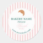 Preppy Green & Pink Stripes Bakery Logo Thank You Runder Aufkleber (Vorderseite)