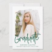 Preppy Green Script Foto Abschluss Ankündigung (Vorderseite)