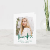 Preppy Green Script Foto Abschluss Dankeskarte (Vorderseite)