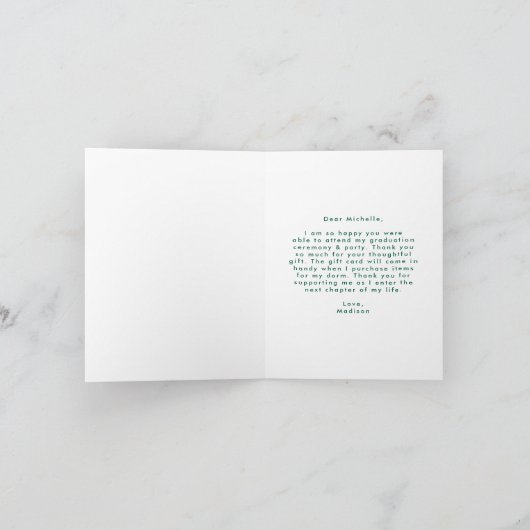 Preppy Green Script Foto Abschluss Dankeskarte (Innenseite)