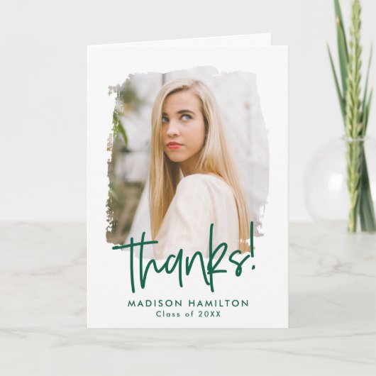 Preppy Green Script Foto Abschluss Dankeskarte (Vorderseite)