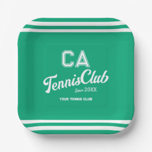 Preppy Green Tennis Club Custom Wappen Party Pappteller