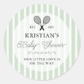 Preppy Green Tennis Theme Chic Baby Shower Runder Aufkleber (Vorderseite)