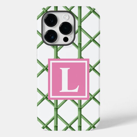 Preppy Green Trellis Bamboo Muster Monogram Case-Mate iPhone Hülle (Rückseite)