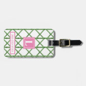 Preppy Green Trellis Bamboo Muster Monogram Gepäckanhänger (Vorderseite horizontal)