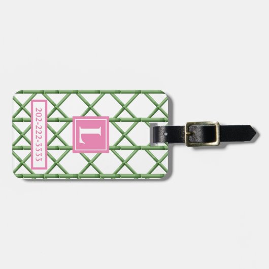 Preppy Green Trellis Bamboo Muster Monogram Gepäckanhänger (Vorderseite horizontal)