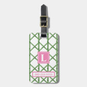 Preppy Green Trellis Bamboo Muster Monogram Gepäckanhänger (Vorderseite vertikal)
