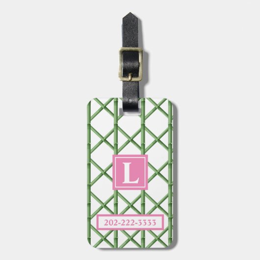 Preppy Green Trellis Bamboo Muster Monogram Gepäckanhänger (Vorderseite vertikal)