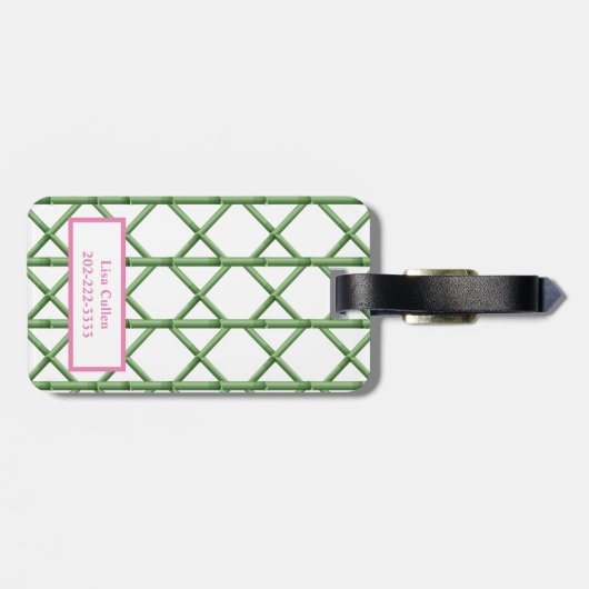Preppy Green Trellis Bamboo Muster Monogram Gepäckanhänger (Rückseite horizontal)