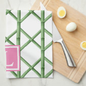 Preppy Green Trellis Bamboo Muster Monogram Geschirrtuch (Viertel Falte)