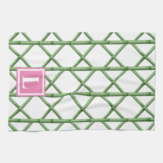 Preppy Green Trellis Bamboo Muster Monogram Geschirrtuch (Horizontal)