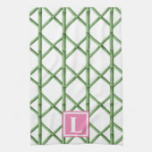 Preppy Green Trellis Bamboo Muster Monogram Geschirrtuch (Vertikal)